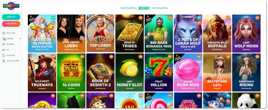 Spinia Große Auswahl An Spielen